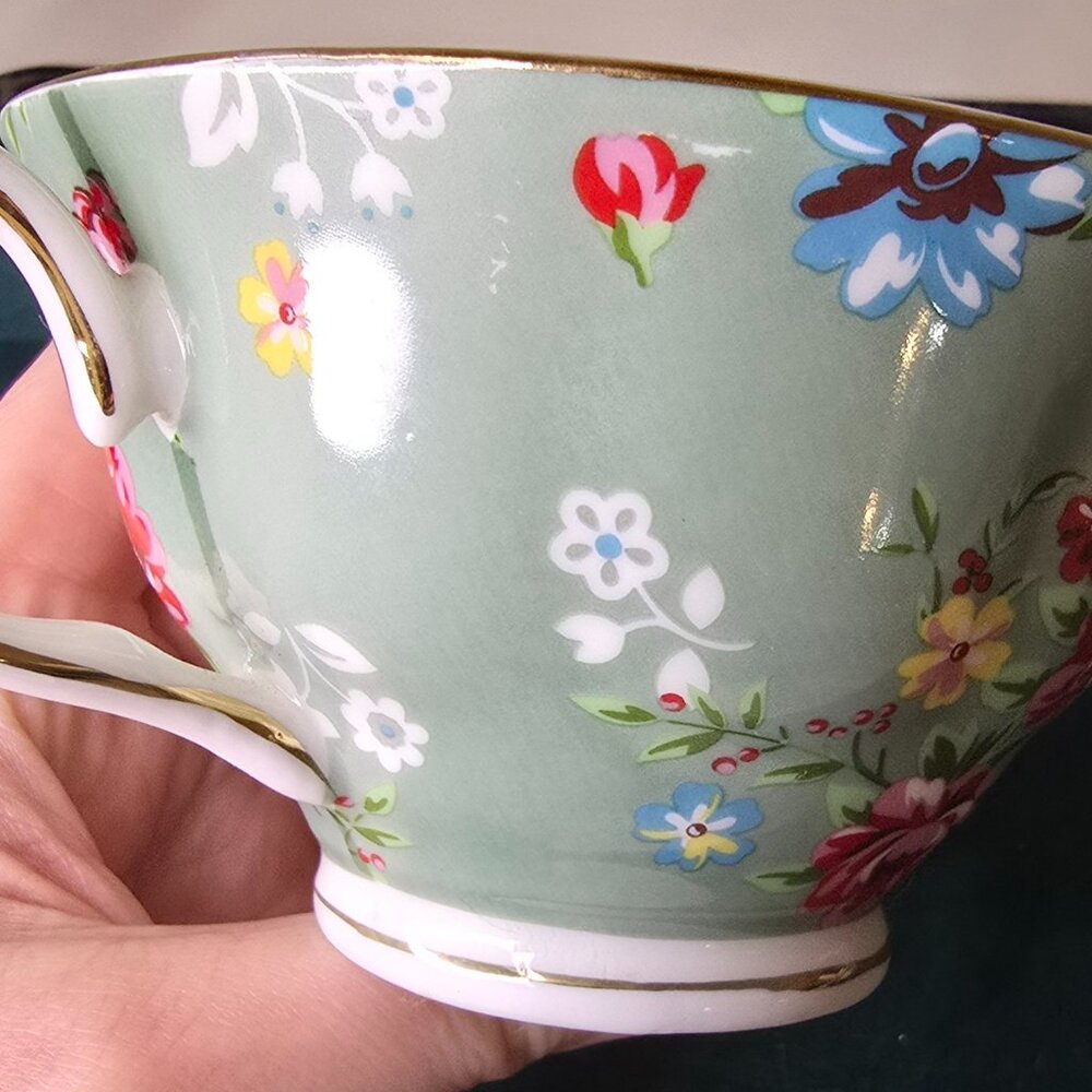 Shabby Rose Green Gracie Teacup and Saucer - Picture 5 of 6